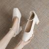 Zapatos de tacón alto Mary Jane 888-11 para mujer Primavera y Otoño 2026 Estilo Francés Tacón Grueso Punta Cuadrada Retro Perla Versátil Zapatos de Hada