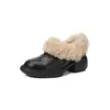 Zapatos Pequeños de Cuero Cómodos con Aumento de Altura, Suela Gruesa, Forro de Felpa de Oveja, Punta Redonda, Cuero Genuino, Tacón Grueso Medio, Boca Profunda, Peludos, Zapatos Individuales para Mujer, Invierno 2025