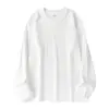 Camiseta Grossa de Algodão Puro de Peso Pesado com Manga Longa para Homem, Camiseta Base para Outono e Inverno Branca, Moletom de Três Pontos para Homem