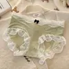 Estilo Retro Francés Encaje de Pura Pasión Chica Lunares Bragas Ropa Interior de Seda Helada Algodón Puro Entrepierna Lazo Dama