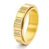 Anillo Giratorio Europeo y Americano Nuevo de Gama Alta Transfronterizo con Incrustaciones Cuadradas Pequeñas para Hombres y Mujeres, Anillos de Boda para Parejas de Zirconia en Oro de 18K