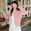 Cardigã vermelho para mulheres, modelo novo 2026, casaco suéter de primavera extremamente estiloso, top de outer wear vintage em rosa
