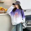 Suministro transfronterizo 2026 sudadera degradada para niñas estampado de dibujos animados manga larga para niños forrada de polar cuello redondo camiseta básica moderna