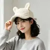 Gorro de Peluche con Orejas de Conejo y Pico de Pato para Mujer, Otoño Invierno, Dulce, Adelgazante, Cálido, Tejido, Gorra de Béisbol, Gorro Cálido Bordado