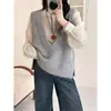 Colete de Tricô Gola V de Mohair Francês Curto Roupa Externa Feminina Outono e Inverno Pulôver Slim Colete Sem Mangas Top