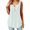 Camiseta Casual sin Mangas de Color Puro Plisada para Mujer de Amazon, Superventas Verano 2019, Chaleco con Botones de Longitud Media