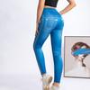 Leggings ajustados de cintura alta con estampado de mezclilla de imitación, pantalones con bolsillos falsos elásticos de cadera sexys europeos y americanos.