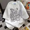 Camiseta Tendência com Estampa de Letras de Marca Manga Curta Verão 2026 Novo Estilo Oversized para Casal Top Versátil