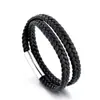 Venta al por mayor de joyería tendencia europea y americana pulsera personalizada para hombre pulsera de acero de titanio y cuero regalo de cumpleaños
