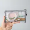 Bolsa de Pluma Transparente de Malla Colorida A6 con Cremallera Bolsa Portátil para Estudiante Bolsa de Papelería Bolsa de Almacenamiento para Cosméticos Bolsa para Monedas