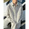 Camisa de manga longa tie-dye listrada estilo americano para homens, tendência de outono, estilosa e retrô, com colarinho de lapela, top casual de corte solto