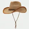 Sombrero de Vaquero de Paja Retro Americano para Hombre, Protección Solar de Verano, Sombrero de Paja de Ala Ancha Estilo Vaquero Occidental, Sombrero Plegable