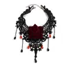 Collar de Halloween con Borlas de Rosa Transfronterizo Europeo y Americano para Mujer, Gargantilla de Encaje Gótico