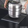 Estante Plegable de Drenaje Lámina de Drenaje de Acero Inoxidable Cesta de Drenaje para Frutas y Verduras Estante de Almacenamiento para Tazones y Platos Estante de Drenaje con Persiana Enrollable de Silicona