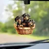 Cachorrinho fofo de cesta pingente 2D espelho cruzado acrílico decoração de interior de carro novo pingente de espelho retrovisor