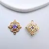 Cobre Conservador de Cor Zircônia Dupla Pendente Quadrado de Trevo de Quatro Folhas Acessórios de Conexão com Borla para Brincos Colares Grampos de Cabelo DIY Feitos à Mão