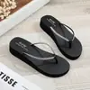 Chinelos de Praia de EVA para Uso Externo no Verão, Chinelos Plataforma de Cunha com Solado Grosso, Sandálias de Dedo com Strass, Chinelos Deslizantes Personalizados para Casais