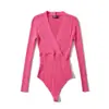 Mono de punto con cuello cruzado de diseño nicho para mujer, nuevo sexy de otoño 2025, ajustado, cuello en V, manga larga
