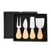 Conjunto de quatro peças de faca de queijo de aço inoxidável e madeira natural transfronteiriça, faca de queijo, espátula de manteiga, ferramenta de corte e porcionamento de queijo para panificação estilo ocidental