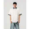 Camiseta de verano 2025 para hombre, de algodón europeo, fina, a cuadros, falsa, de dos piezas, holgada, informal, de manga corta, para hombre