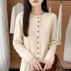 Cárdigan de punto de lana pura transfronterizo para mujer, con panel frontal de ganchillo, un pequeño diseño estilo Chanel y cuello redondo, perfecto como capa base o prenda exterior para otoño e invierno