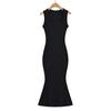 Vestido Sexy de Gola Quadrada com Alças Estreitas e Cintura Marcada Estilo Europeu e Americano Feminino Primavera e Verão 2023 Hot Girl Slim-fit Vestido Cauda de Peixe nos Quadris