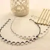 Diadema de Alambre de Acero Estilo Coreano con Perlas y Pedrería Ondulada, Diadema Delgada de una Sola Capa Moda y Sencilla, Pasador para la Frente para Lavarse la Cara y Maquillaje