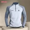 Roupas de Treino Masculinas Americanas de Secagem Rápida com Manga Longa e Zíper Meio, Tops de Corrida, Camisetas Esportivas, Roupas de Ciclismo e Fitness de Primavera