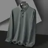 Camiseta de Manga Larga a Cuadros de Piña para Hombre Primavera y Otoño Camisa Polo Cuello Solapa t Camiseta Casual de Color Sólido Talla Grande Top Ropa de Hombre