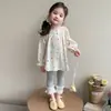 Conjunto colorido de lunares estilo coreano para niñas 2026 nueva moda infantil elegante atuendo de dos piezas para niñas pequeñas, ropa de otoño para niños pequeños