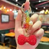 Llavero Lindo Coreano Estilo Ins con Lazo de Pedrería y Abalorios de Cristal Coloridos Brillantes Cadena para Teléfono y Colgante para Bolso