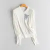 Colección Primavera y Otoño 2026 Jersey de Manga Larga 18 Gauge 68 Count Hilo Fino 100% Cachemira Cuello Redondo Estilo Delgado con Diseño de Cabeza de Gato en Intarsia