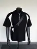 Camiseta Polo de Meio Zíper com Gola Polo e Manga Curta, Estilo Patchwork Americano, Peso Pesado, para Homens, Nova Moda de Verão, Marca, Top de Caimento Solto
