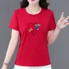 E-commerce Transfronteiriço~Camiseta Feminina de Verão Nova Chegada, Manga Curta, Gola Redonda, Estampa de Coração, Corte Solto, Versátil, Moda Top
