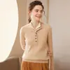 Suéter de Cashmere Feminino Gola Alta Dupla Suéter Curto Quente 2025 Outono e Inverno Novo Pulôver para Usar por Baixo