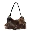 Bolso de Hombro de Felpa con Textura Transfronterizo para Mujer 2025 Nuevo Moda Otoño/Invierno Elegante Patchwork Pelo Largo