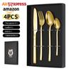 Juego de cubiertos occidentales de acero inoxidable transfronterizo Cintura de hombre pequeño Estrella Diamante Caballero Cuchillo, Tenedor y Cuchara Caja de regalo de cuatro piezas