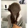 Sombrero Lei Feng de Felpa con Estampado de Leopardo Vintage para Mujer, Sombrero de Invierno Grueso para Cabeza Grande con Orejeras, Sombrero de Aviador de Lana para Exteriores, Resistente al Frío