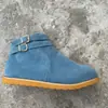 Eva Suela Gruesa Transfronterizo Talla Grande Nuevo Suela Punta Redonda Botas de Otoño e Invierno para Mujer Moda Comercio Exterior Hebilla de Cinturón Decorativa