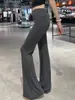Calça pantalona confortável cinza carvão para mulheres, nova calça casual de outono de cintura alta, corte slim bootcut, calça de moletom estilo coreano para yoga