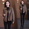 Chaqueta de Cuero de Moda para Mujer 2025 Otoño Nueva Elegante Adelgazante Elegante Rejuvenecedora Manga Larga Chaqueta Corta de Cuero Top Tendencia