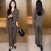 Traje da Moda para Mulheres 2025 Outono Novo Estilo Cardigan Curto Emagrecedor Jaqueta Calça de Pernas Largas Conjunto de Duas Peças