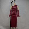 Vestido de Cuero con Hombros Descubiertos Ropa Transfronteriza Europea y Americana Amazon Ajustado con Pecho Envuelto Plisado Sexy Falda con Abertura que Abraza las Caderas