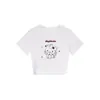 Camiseta Blanca de Manga Corta con Cuello Redondo para Mujer, Nueva de Verano con Estampado de Dibujos Animados Estilo Americano Gato Kt, Crop Top Ajustado