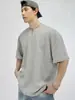 Camisas Masculinas de Waffle com Gola Henley de Verão de Alta Qualidade Roupas Masculinas Camisas Básicas Casuais Largas Masculinas de Manga Curta