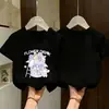 Camiseta de Manga Corta de Algodón Puro para Niños, Nuevo Estilo de Verano, Estampado Sencillo, Camisa Base Versátil Básica del Mismo Estilo para Niñas