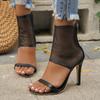 Sandalias de tacón alto con puntera abierta y cremallera trasera de talla grande para comercio exterior europeo y americano para mujer, sandalias de moda de tacón de aguja de malla de una tira Amazon