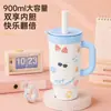 Taza aislada con forro extraíble de alta calidad, taza para hielo de doble uso, gran capacidad con asa y doble pajita para beber