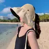 Visera Protectora Solar para Mujer Primavera y Verano Exterior Estilo Coreano Protección Solar Versátil Sombrilla Ala Ancha Sombrero Cubeta Sombrero de Pescador con Lazo