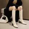 20 Novos sapatos europeus e americanos de primavera e outono botas de cavaleiro de salto alto sapatos de salto alto grossos AliExpress 40-48 sapatos de comércio exterior uma geração de cabelo